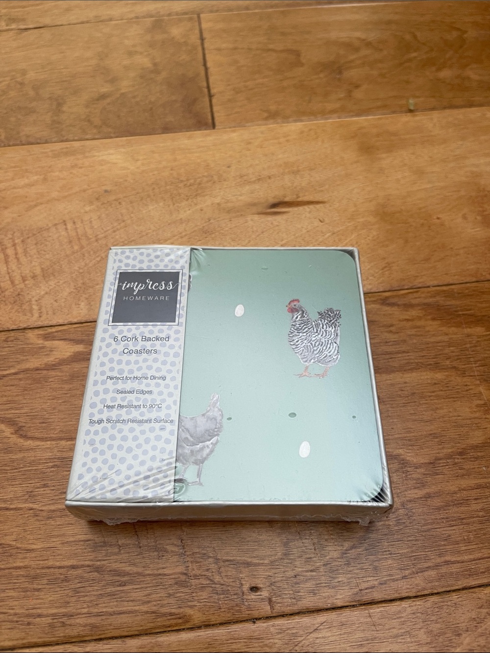 imPRESS Homeware Mint Green Chicken Cork Backed Coasters (Set of 6)